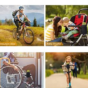 Bike Cup Holder Bicycle Water Bottle Holder with Mesh Pockets No Screw for Mountain Bike Road Kids Bikes e-Bike Handlebar Drink Cup Holder up to 32oz
